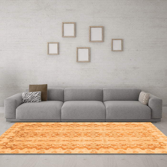 Machine Washable Abstract Orange Modern Area Rugs in a Living Room, wshabs742org
