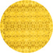 Round Abstract Yellow Modern Rug, abs742yw