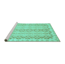 Sideview of Machine Washable Abstract Turquoise Modern Area Rugs, wshabs742turq