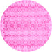 Round Machine Washable Abstract Pink Modern Rug, wshabs742pnk