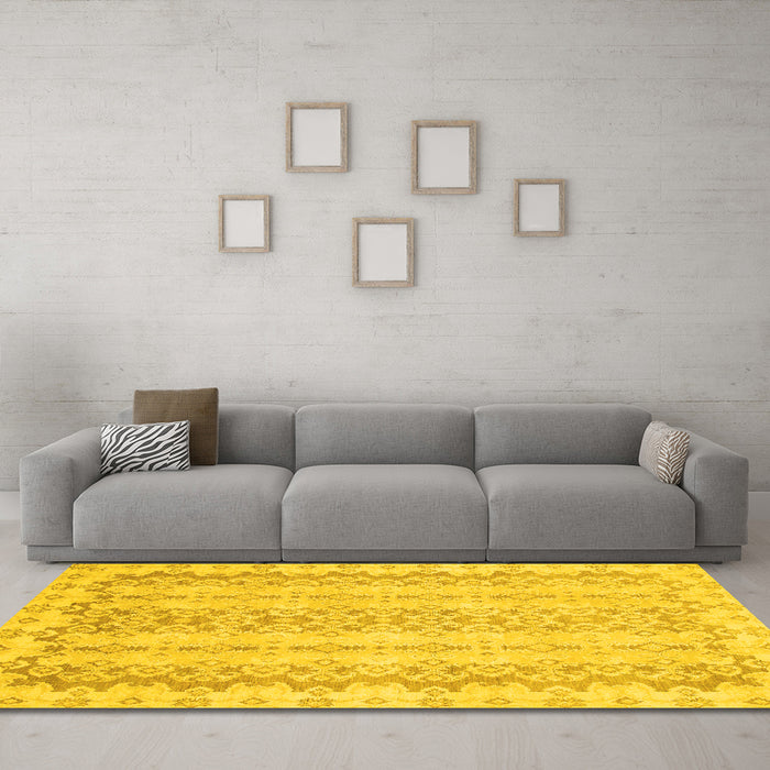 Machine Washable Abstract Yellow Modern Rug in a Living Room, wshabs742yw
