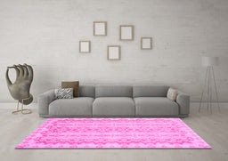 Machine Washable Abstract Pink Modern Rug in a Living Room, wshabs742pnk