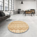 Round Machine Washable Abstract Orange Rug in a Office, wshabs742