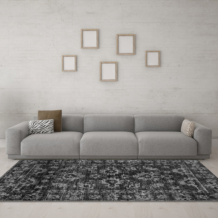 Machine Washable Abstract Gray Modern Rug in a Living Room,, wshabs743gry