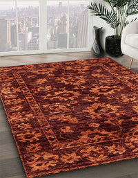 Abstract Dark Red Modern Rug, abs743