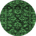 Round Machine Washable Abstract Emerald Green Modern Area Rugs, wshabs743emgrn