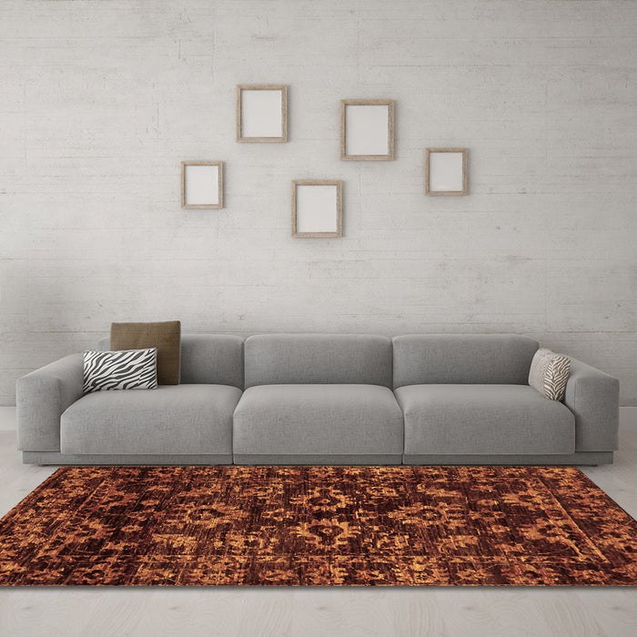 Machine Washable Abstract Brown Modern Rug in a Living Room,, wshabs743brn