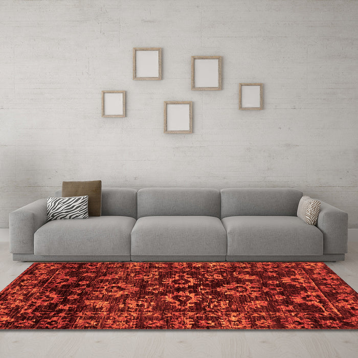 Machine Washable Abstract Orange Modern Area Rugs in a Living Room, wshabs743org