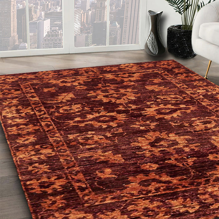 Abstract Dark Red Modern Rug in Family Room, abs743