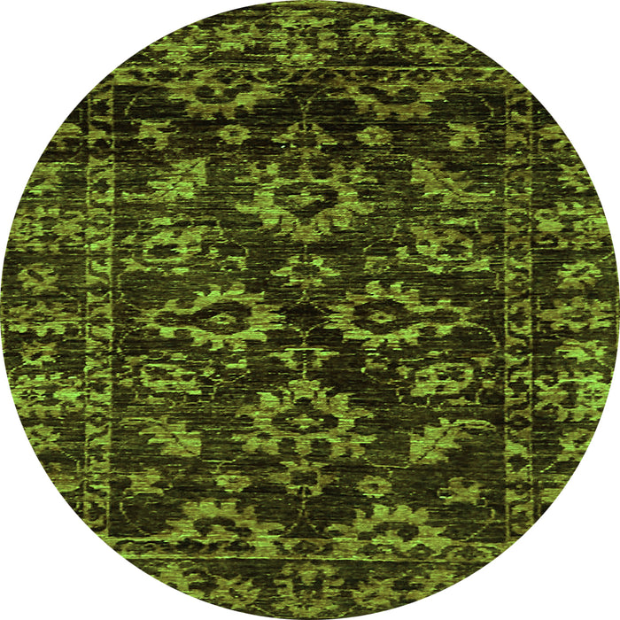 Round Machine Washable Abstract Green Modern Area Rugs, wshabs743grn