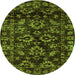 Round Machine Washable Abstract Green Modern Area Rugs, wshabs743grn