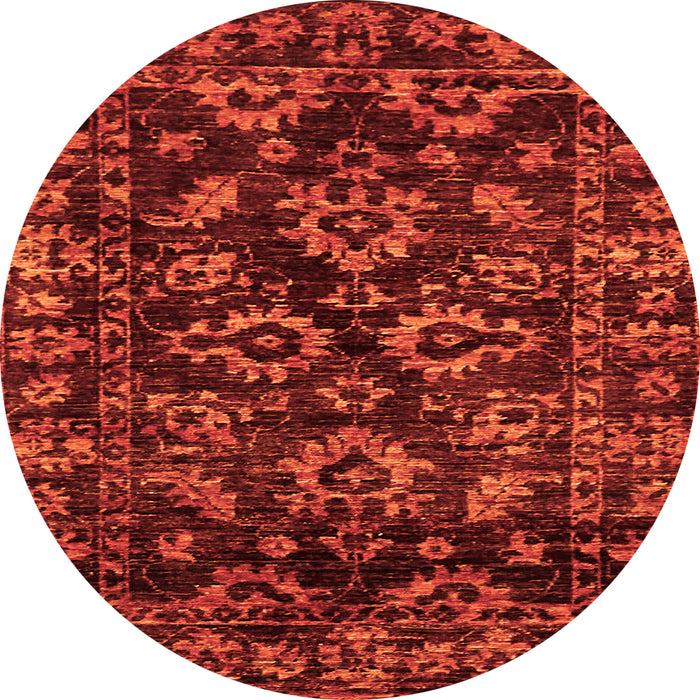 Round Machine Washable Abstract Orange Modern Area Rugs, wshabs743org