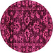 Round Machine Washable Abstract Pink Modern Rug, wshabs743pnk