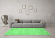 Machine Washable Oriental Emerald Green Traditional Area Rugs in a Living Room,, wshabs744emgrn