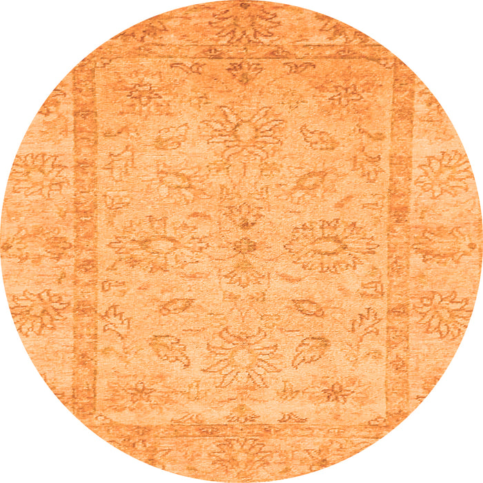 Round Machine Washable Oriental Orange Traditional Area Rugs, wshabs744org
