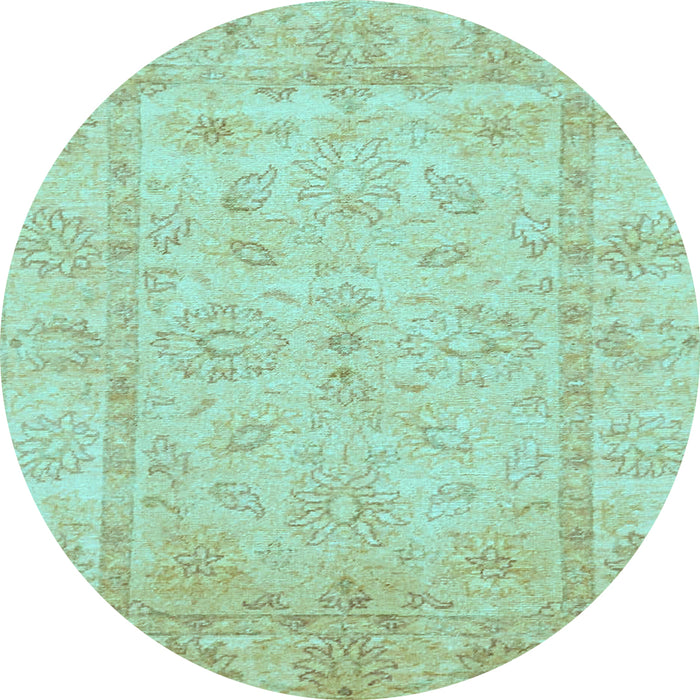 Round Machine Washable Oriental Light Blue Traditional Rug, wshabs744lblu