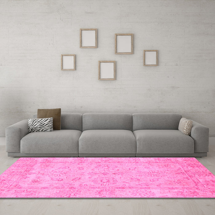 Machine Washable Oriental Pink Traditional Rug in a Living Room, wshabs744pnk