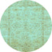 Round Oriental Light Blue Traditional Rug, abs744lblu