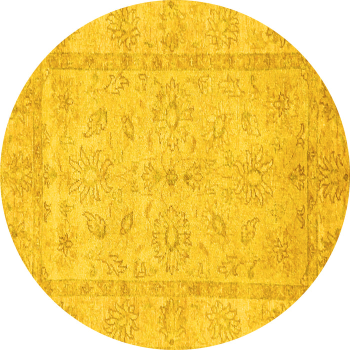 Round Machine Washable Oriental Yellow Traditional Rug, wshabs744yw