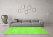 Machine Washable Oriental Green Traditional Area Rugs in a Living Room,, wshabs744grn