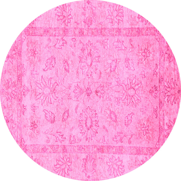 Round Machine Washable Oriental Pink Traditional Rug, wshabs744pnk