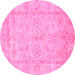 Round Machine Washable Oriental Pink Traditional Rug, wshabs744pnk