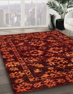 Abstract Dark Red Oriental Rug in Family Room, abs745