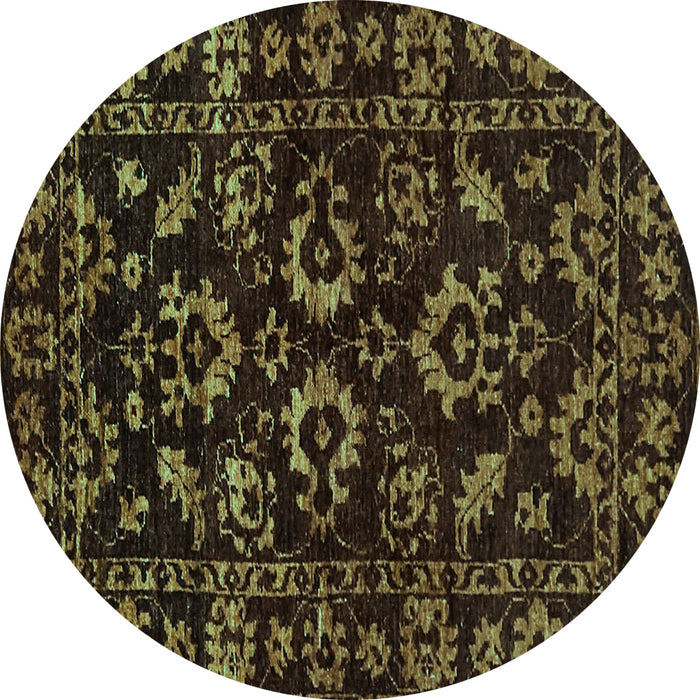 Round Machine Washable Oriental Turquoise Traditional Area Rugs, wshabs745turq