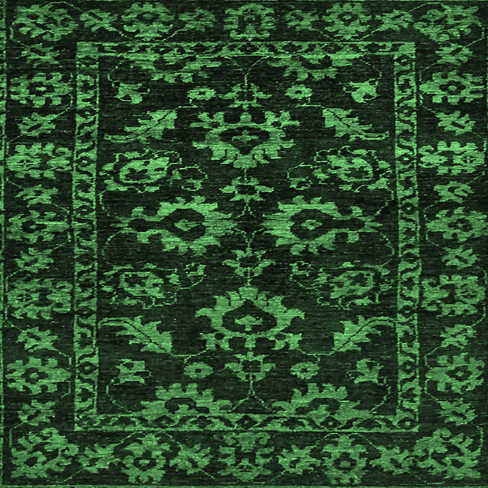 Square Machine Washable Oriental Emerald Green Traditional Area Rugs, wshabs745emgrn