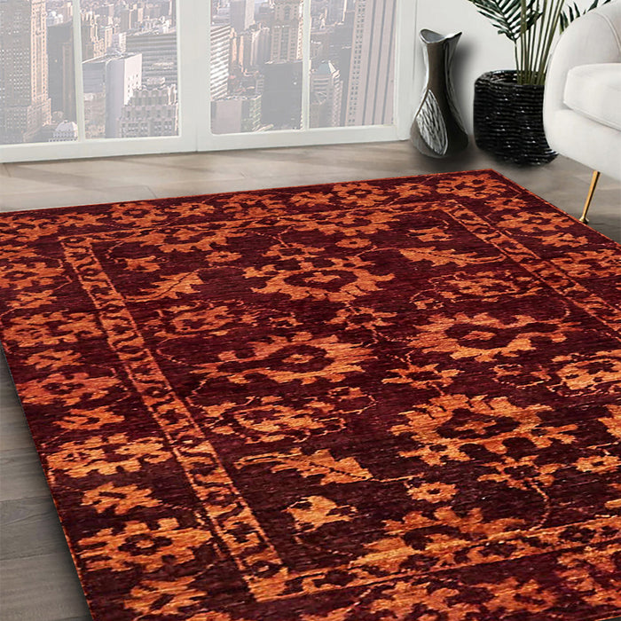 Abstract Dark Red Oriental Rug in Family Room, abs745