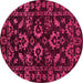 Round Machine Washable Oriental Pink Traditional Rug, wshabs745pnk