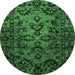 Round Abstract Emerald Green Modern Rug, abs746emgrn