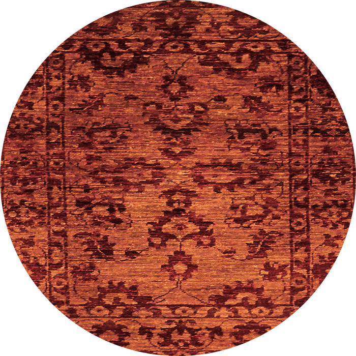 Round Machine Washable Abstract Orange Modern Area Rugs, wshabs746org