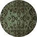 Round Abstract Turquoise Modern Rug, abs746turq