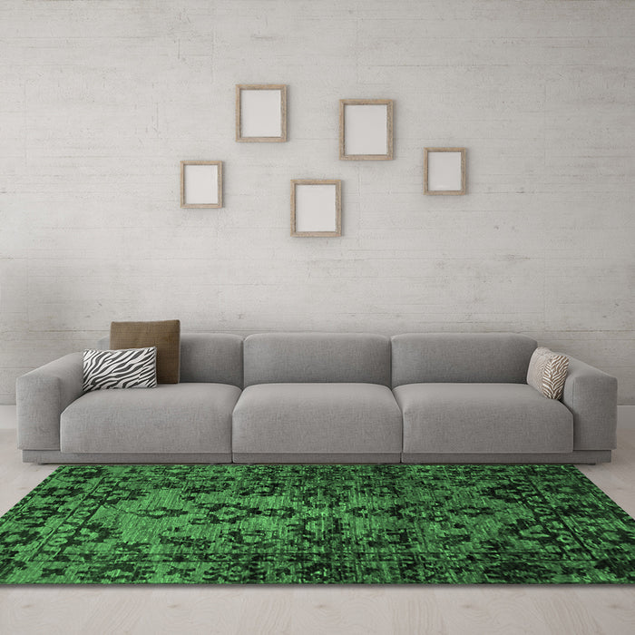 Machine Washable Abstract Emerald Green Modern Area Rugs in a Living Room,, wshabs746emgrn