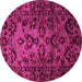 Round Machine Washable Abstract Pink Modern Rug, wshabs746pnk