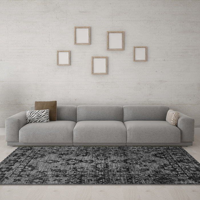 Machine Washable Abstract Gray Modern Rug in a Living Room,, wshabs746gry