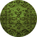 Round Machine Washable Abstract Green Modern Area Rugs, wshabs746grn