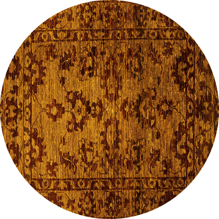 Round Machine Washable Abstract Yellow Modern Rug, wshabs746yw