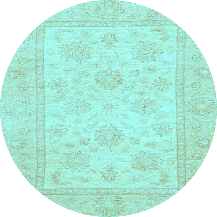 Round Machine Washable Oriental Light Blue Traditional Rug, wshabs747lblu