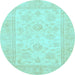 Round Machine Washable Oriental Light Blue Traditional Rug, wshabs747lblu