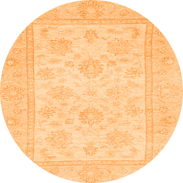 Round Machine Washable Oriental Orange Traditional Area Rugs, wshabs747org