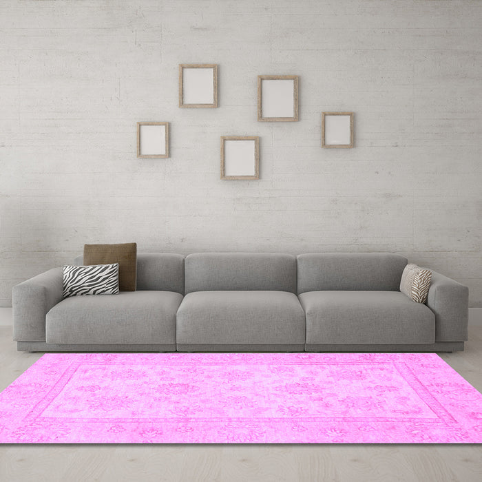 Machine Washable Oriental Purple Traditional Area Rugs in a Living Room, wshabs747pur