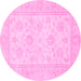 Round Machine Washable Oriental Pink Traditional Rug, wshabs747pnk