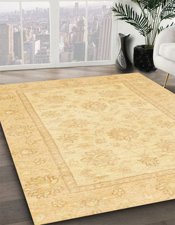 Machine Washable Abstract Mustard Yellow Rug in a Family Room, wshabs747