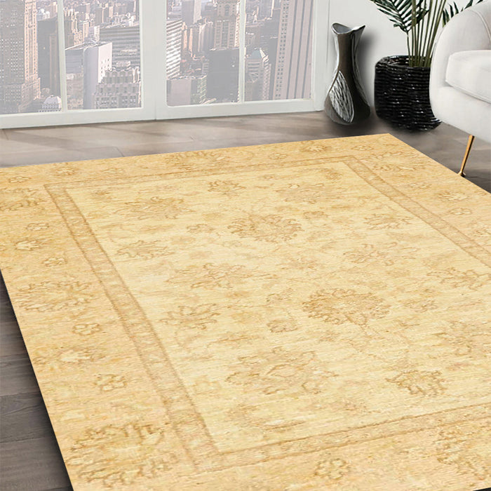 Abstract Mustard Yellow Oriental Rug in Family Room, abs747