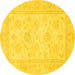 Round Oriental Yellow Traditional Rug, abs747yw