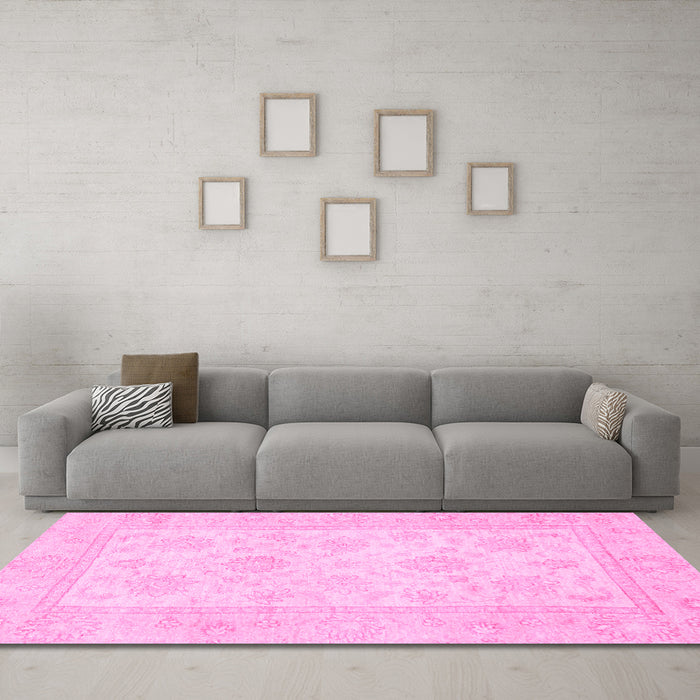 Machine Washable Oriental Pink Traditional Rug in a Living Room, wshabs747pnk