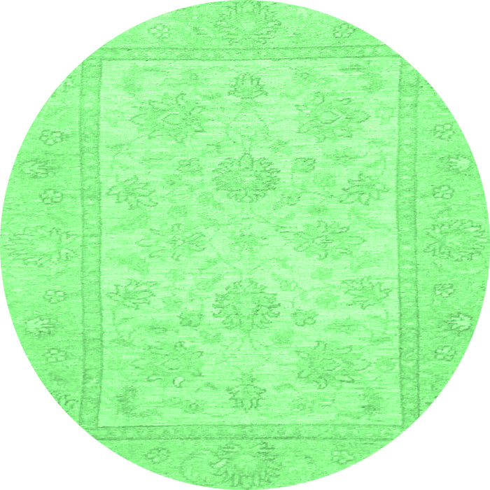 Round Machine Washable Oriental Emerald Green Traditional Area Rugs, wshabs747emgrn