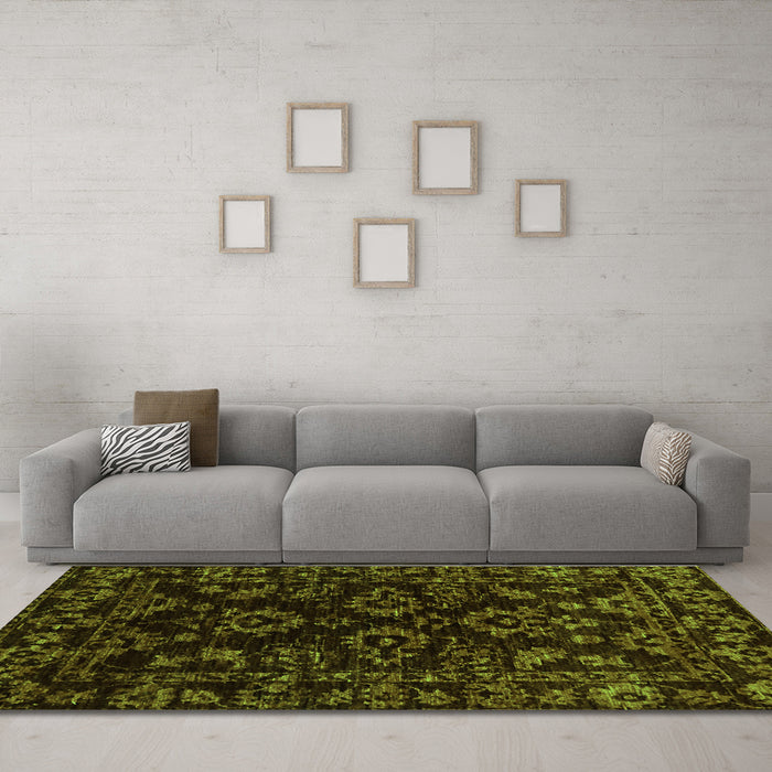 Machine Washable Abstract Green Modern Area Rugs in a Living Room,, wshabs748grn